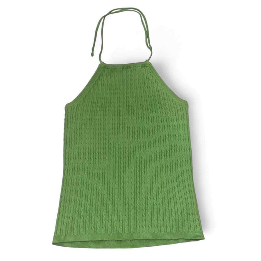 Vintage Y2K Ralph Lauren‎ Green Halter Cable Knit Top Fitted Women’s Large
